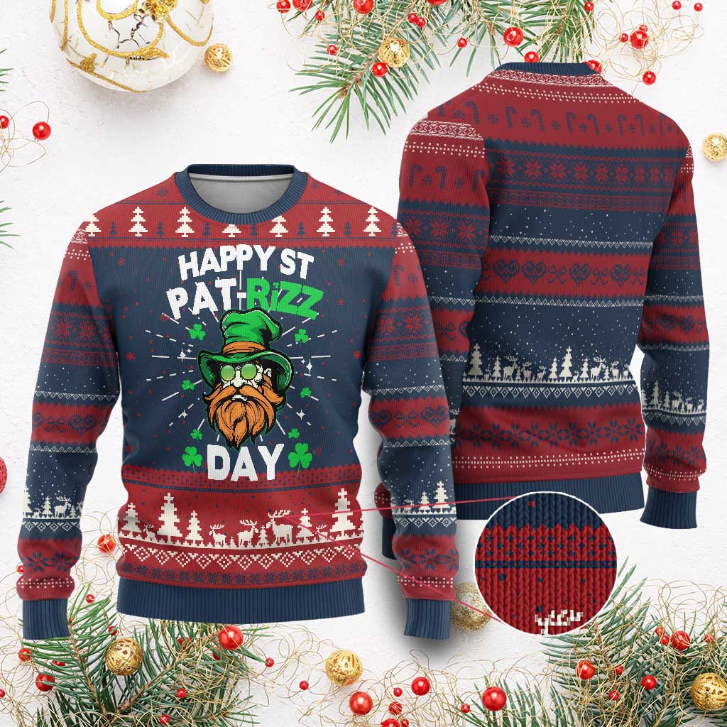 Happy St Pat Rizz Day Knitted Sweatshirt Funny St. Patrick's Day Leprechaun