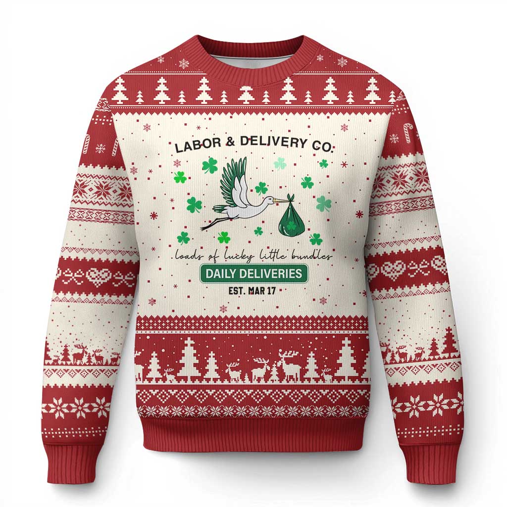 St Patrick's Day Lucky L&D Nurse Ugly Christmas Sweater Labor And Delivery Shamrock - Wonder Print Shop