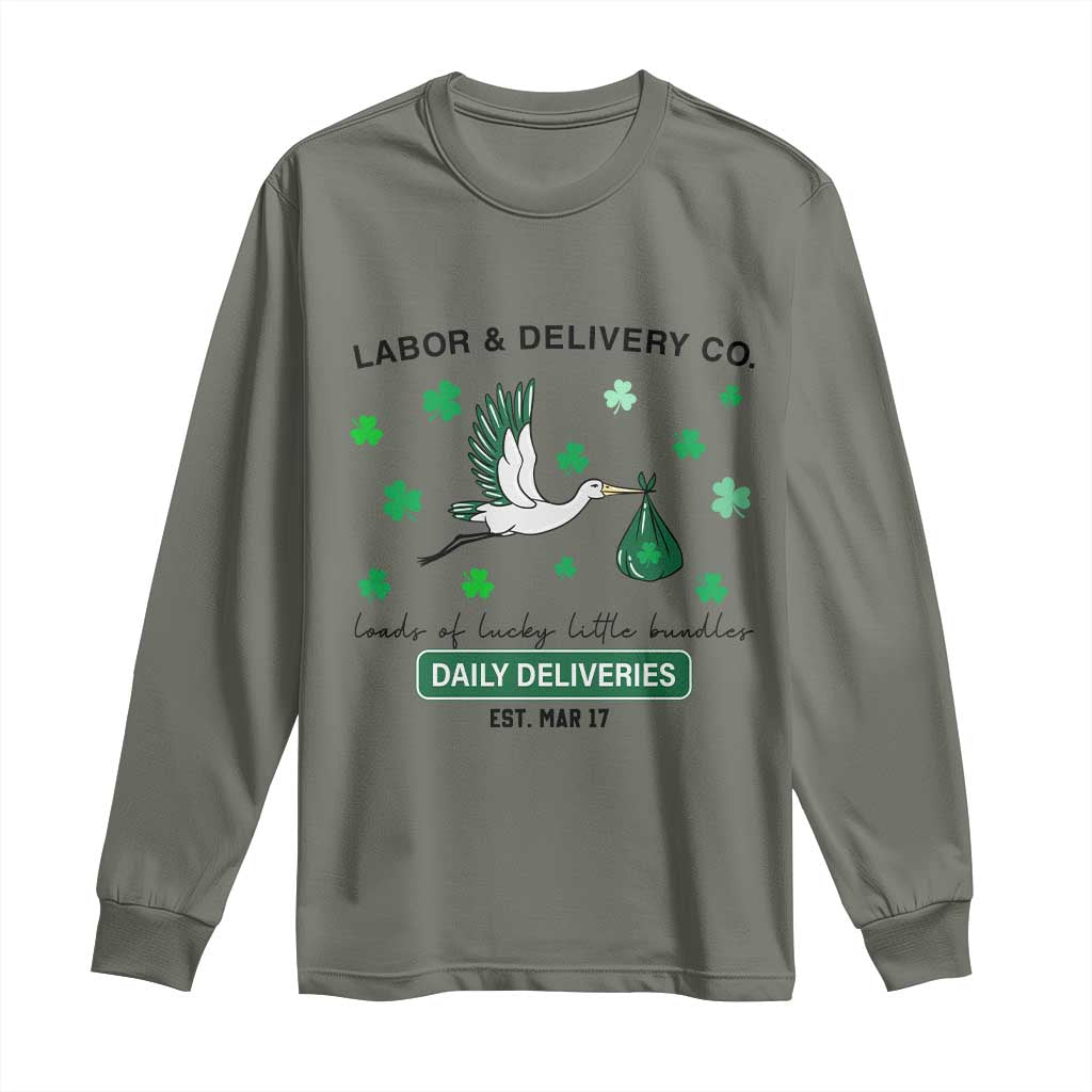 St Patrick's Day Lucky L&D Nurse Long Sleeve Shirt Labor And Delivery Shamrock