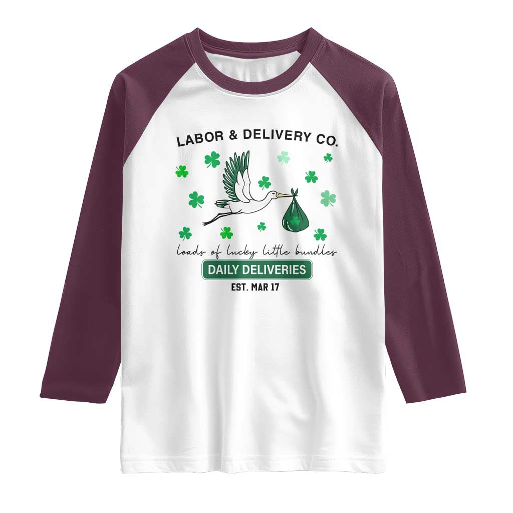 St Patrick's Day Lucky L&D Nurse Raglan Shirt Labor And Delivery Shamrock