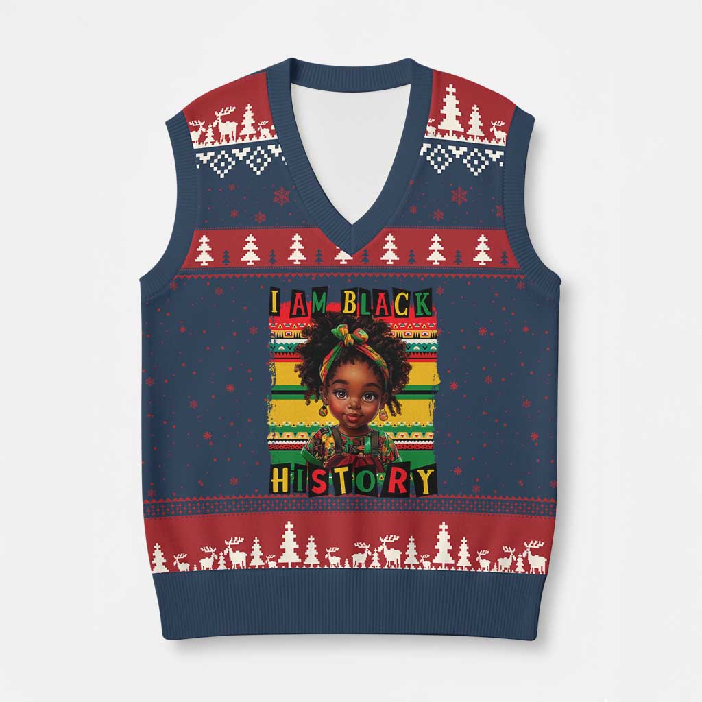 I Am Black History V-Neck Knit Sweater Vest Month Black Melanin Kids Girls - Wonder Print Shop