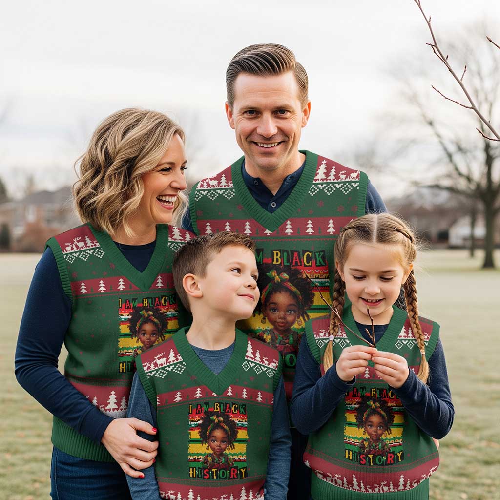 I Am Black History V-Neck Knit Sweater Vest Month Black Melanin Kids Girls - Wonder Print Shop