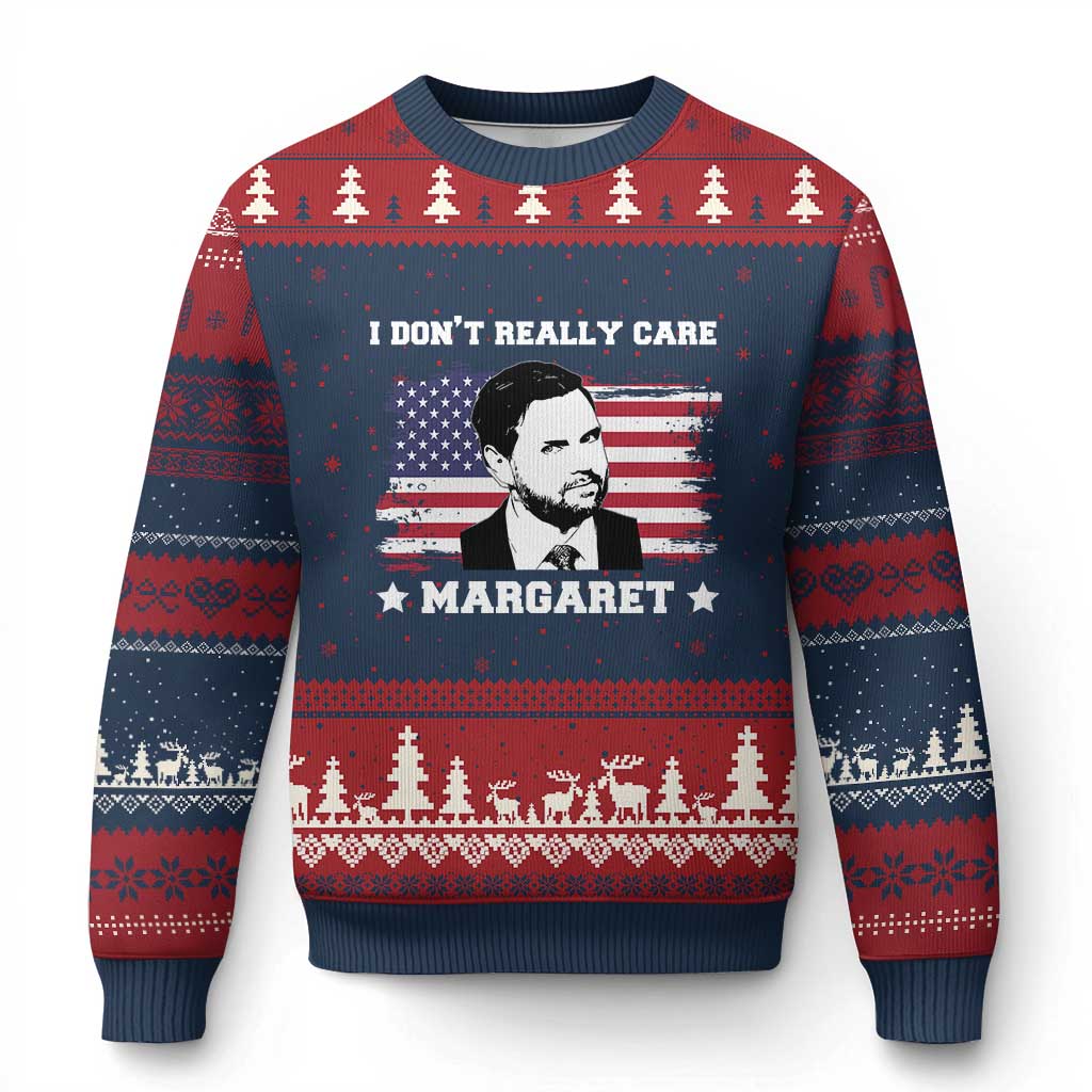 Funny JD Vance Ugly Christmas Sweater I Don't Really Care Margaret American Flag - Wonder Print Shop