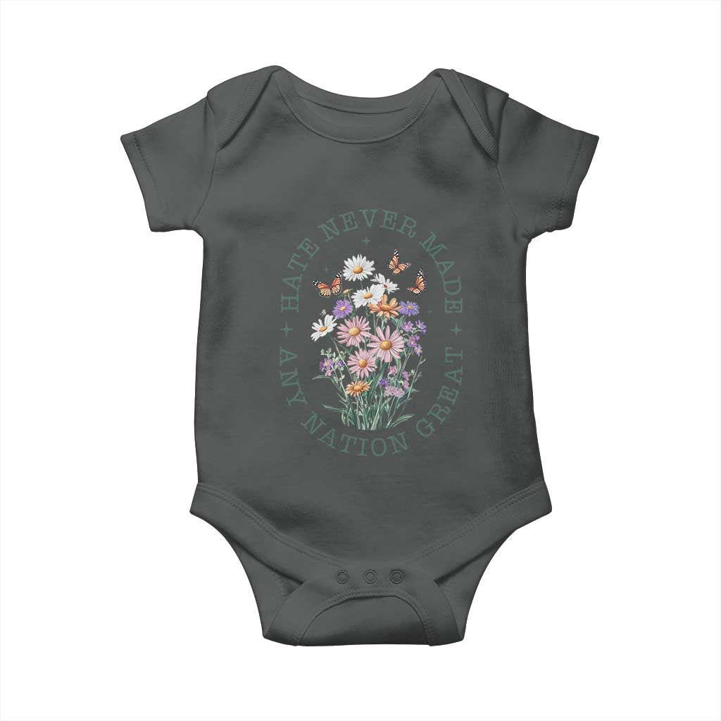 Hate Never Made Any Nation Great Baby Onesie Botanical Floral Butterflies Retro