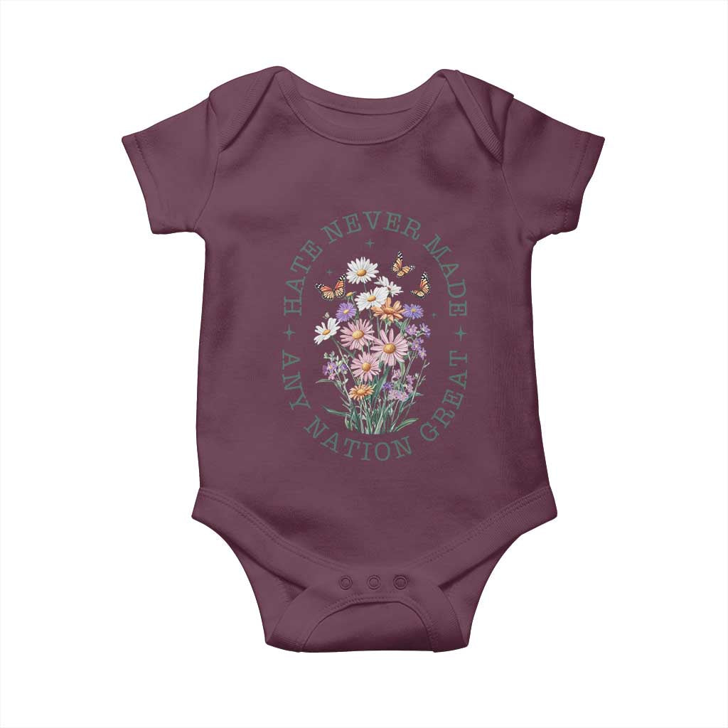Hate Never Made Any Nation Great Baby Onesie Botanical Floral Butterflies Retro