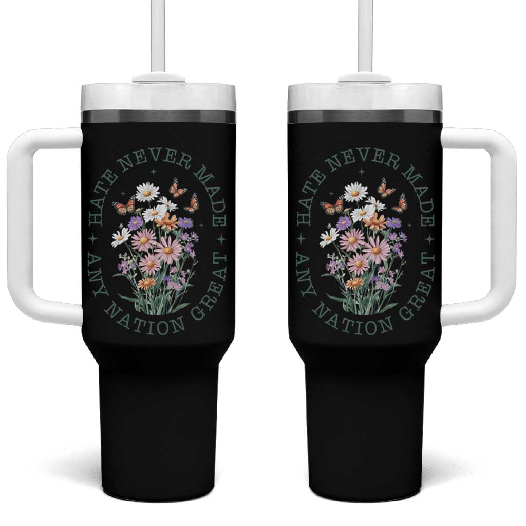 Hate Never Made Any Nation Great Tumbler With Handle Botanical Floral Butterflies Retro