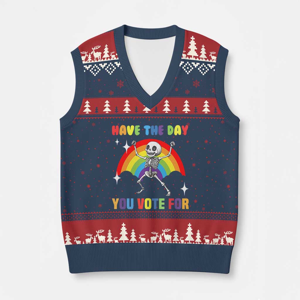 Sarcastic Skeleton V-Neck Knit Sweater Vest Have The Day You Voted For - Wonder Print Shop