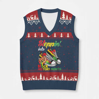 Stepping Into Black History Month V-Neck Knit Sweater Vest Black Girls Sneakers - Wonder Print Shop
