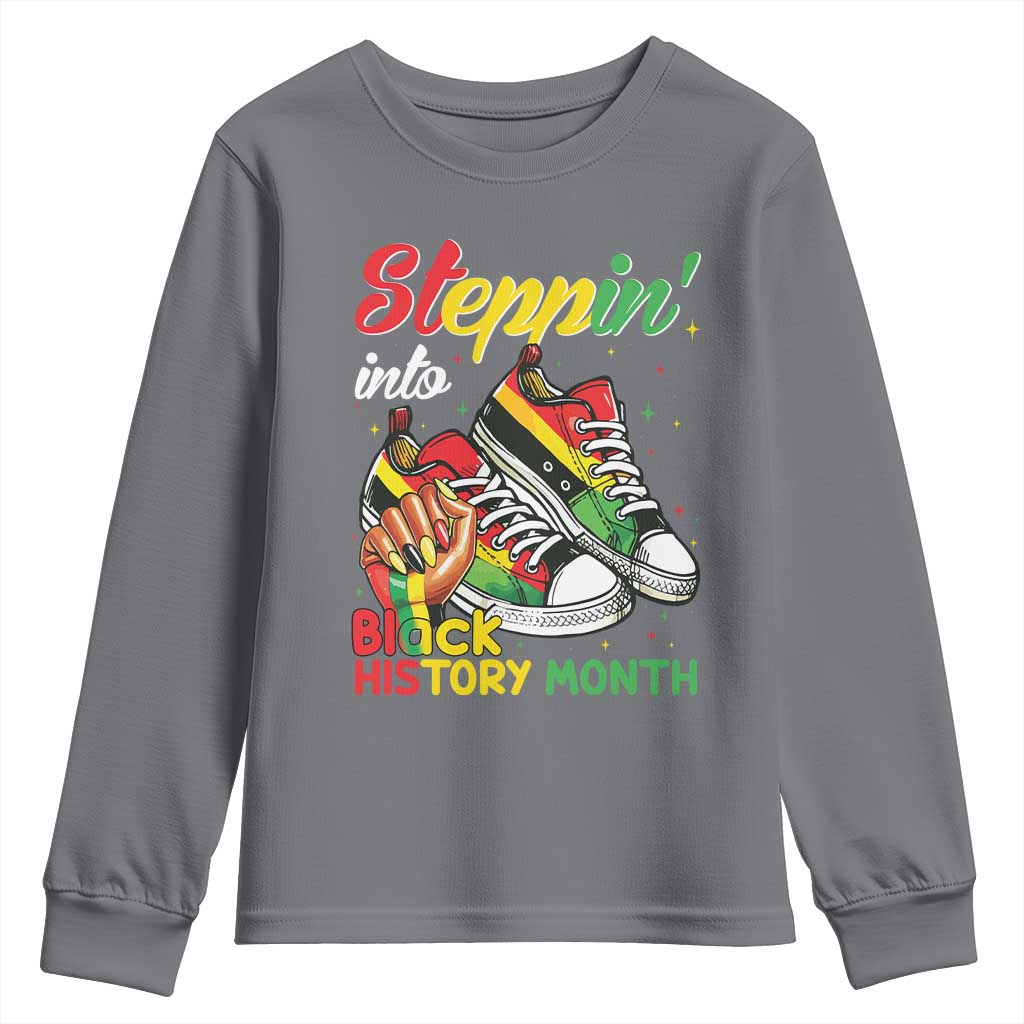 Stepping Into Black History Month Youth Sweatshirt Black Girls Sneakers