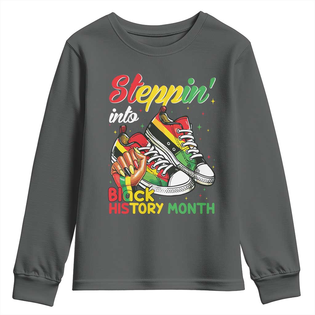 Stepping Into Black History Month Youth Sweatshirt Black Girls Sneakers