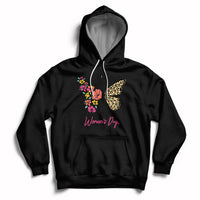 Women's black butterfly graphic hoodie with hood, drawstrings, and kangaroo pocket.