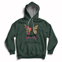 Women's forest green butterfly graphic hoodie with hood, drawstrings, and kangaroo pocket.