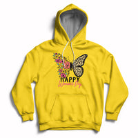 Women's daisy yellow butterfly graphic hoodie with hood, drawstrings, and kangaroo pocket.