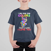 Autism Awareness Acceptance I See Your True Colors Cute Cat Kid T-Shirt - Wonder Print Shop