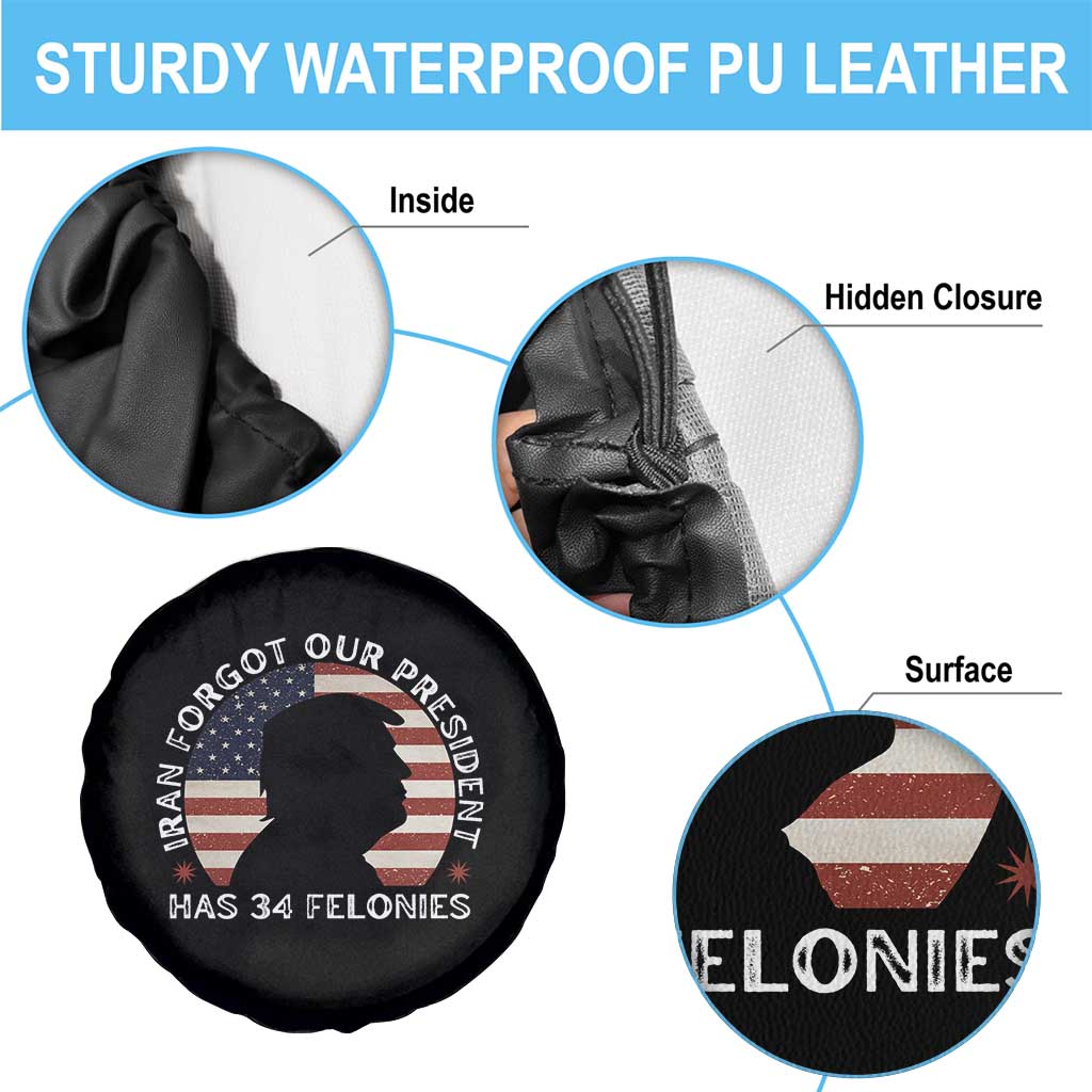 Iran Forgot Our President Has 34 Felonies Spare Tire Cover Funny Political Satire Patriotic