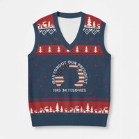 Iran Forgot Our President Has 34 Felonies V-Neck Knit Sweater Vest Funny Political Satire Patriotic