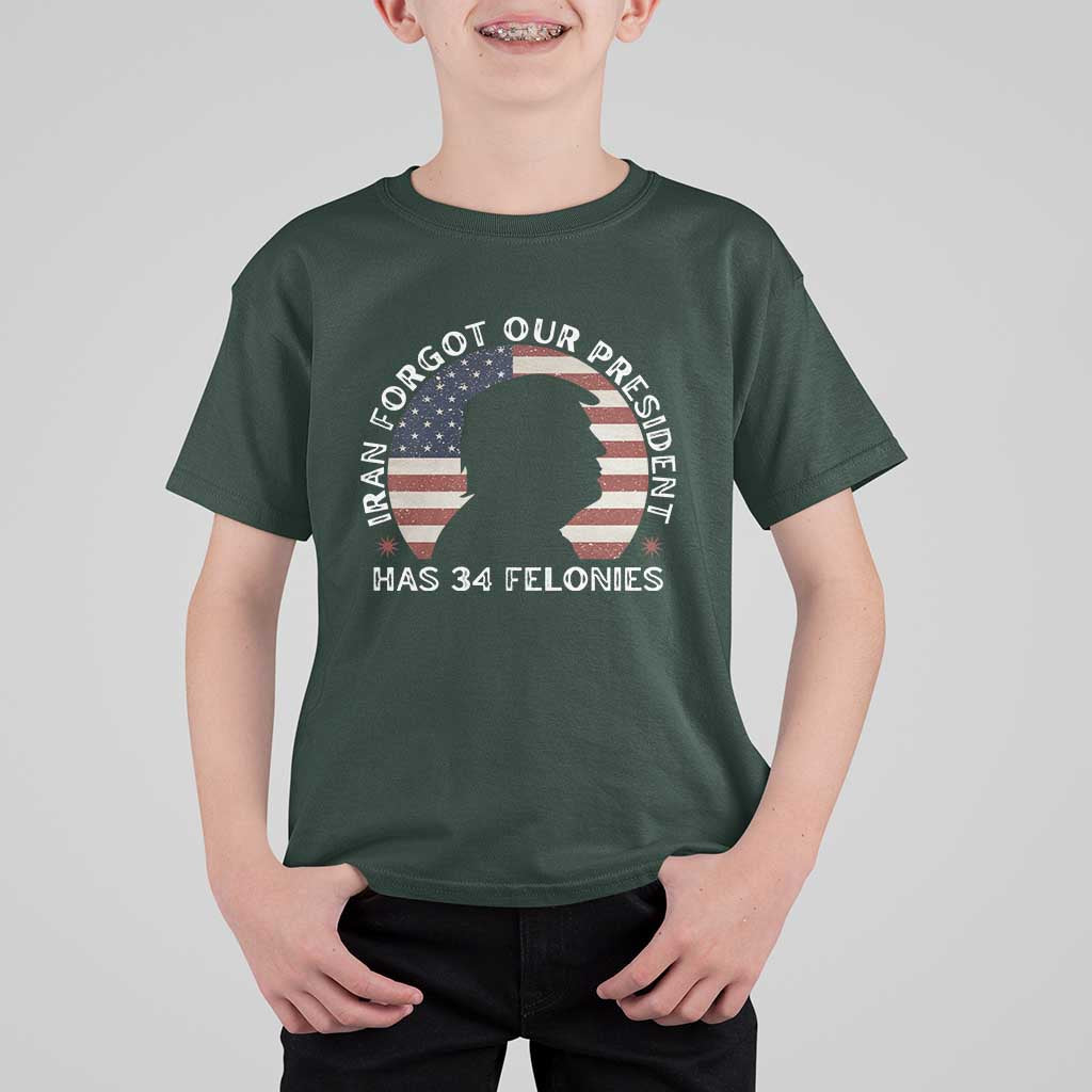 Iran Forgot Our President Has 34 Felonies T Shirt For Kid Funny Political Satire Patriotic