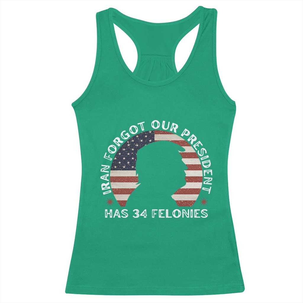 Iran Forgot Our President Has 34 Felonies Racerback Tank Top Funny Political Satire Patriotic