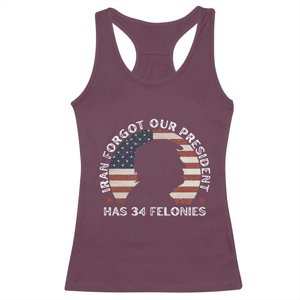 Iran Forgot Our President Has 34 Felonies Racerback Tank Top Funny Political Satire Patriotic