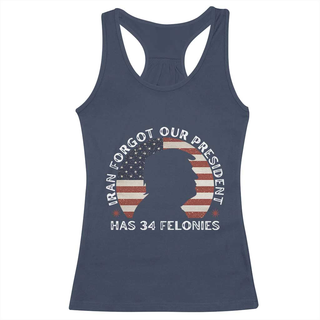 Iran Forgot Our President Has 34 Felonies Racerback Tank Top Funny Political Satire Patriotic