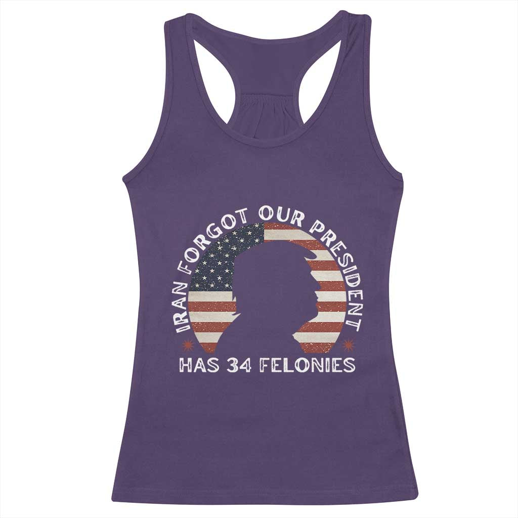Iran Forgot Our President Has 34 Felonies Racerback Tank Top Funny Political Satire Patriotic