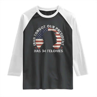 Iran Forgot Our President Has 34 Felonies Raglan Shirt Funny Political Satire Patriotic