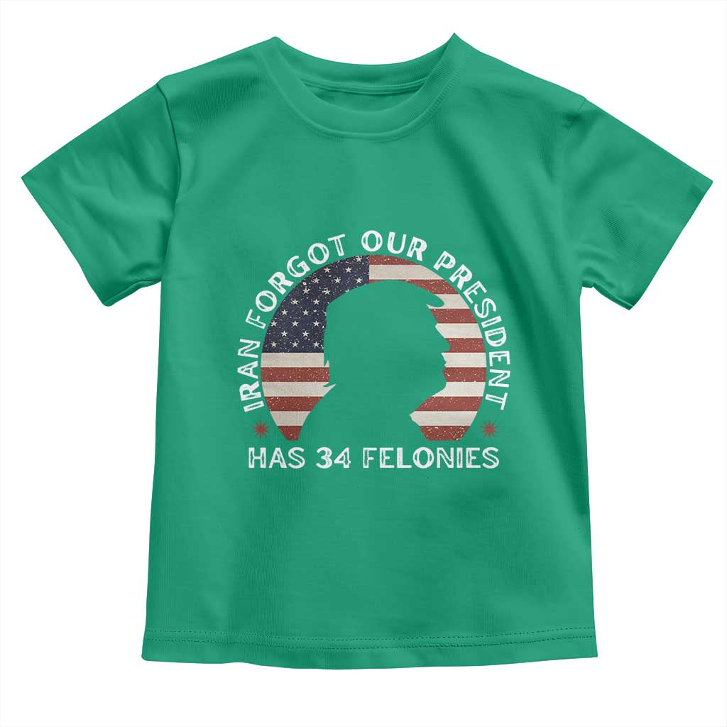 Iran Forgot Our President Has 34 Felonies Toddler T Shirt Funny Political Satire Patriotic