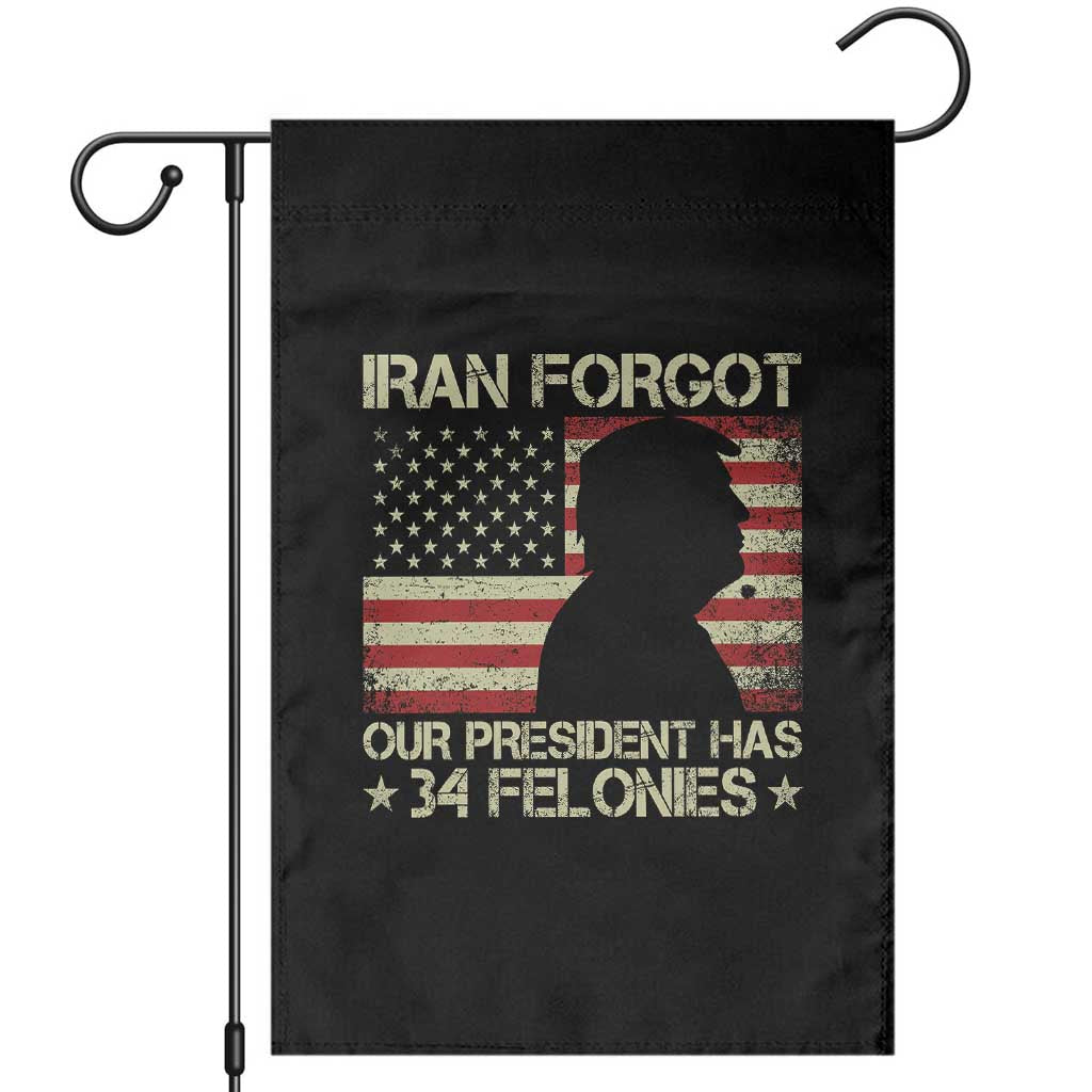 Iran Forgot Our President Has 34 Felonies Garden Flag Funny Political Satire Patriotic Flag