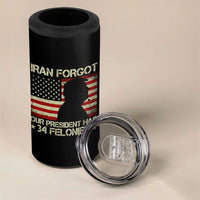 Iran Forgot Our President Has 34 Felonies 4 in 1 Can Cooler Tumbler Funny Political Satire Patriotic Flag