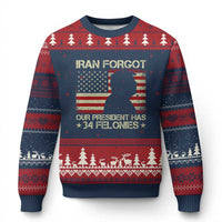 Iran Forgot Our President Has 34 Felonies Ugly Christmas Sweater Funny Political Satire Patriotic Flag