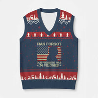 Iran Forgot Our President Has 34 Felonies V-Neck Knit Sweater Vest Funny Political Satire Patriotic Flag