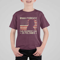 Iran Forgot Our President Has 34 Felonies T Shirt For Kid Funny Political Satire Patriotic Flag