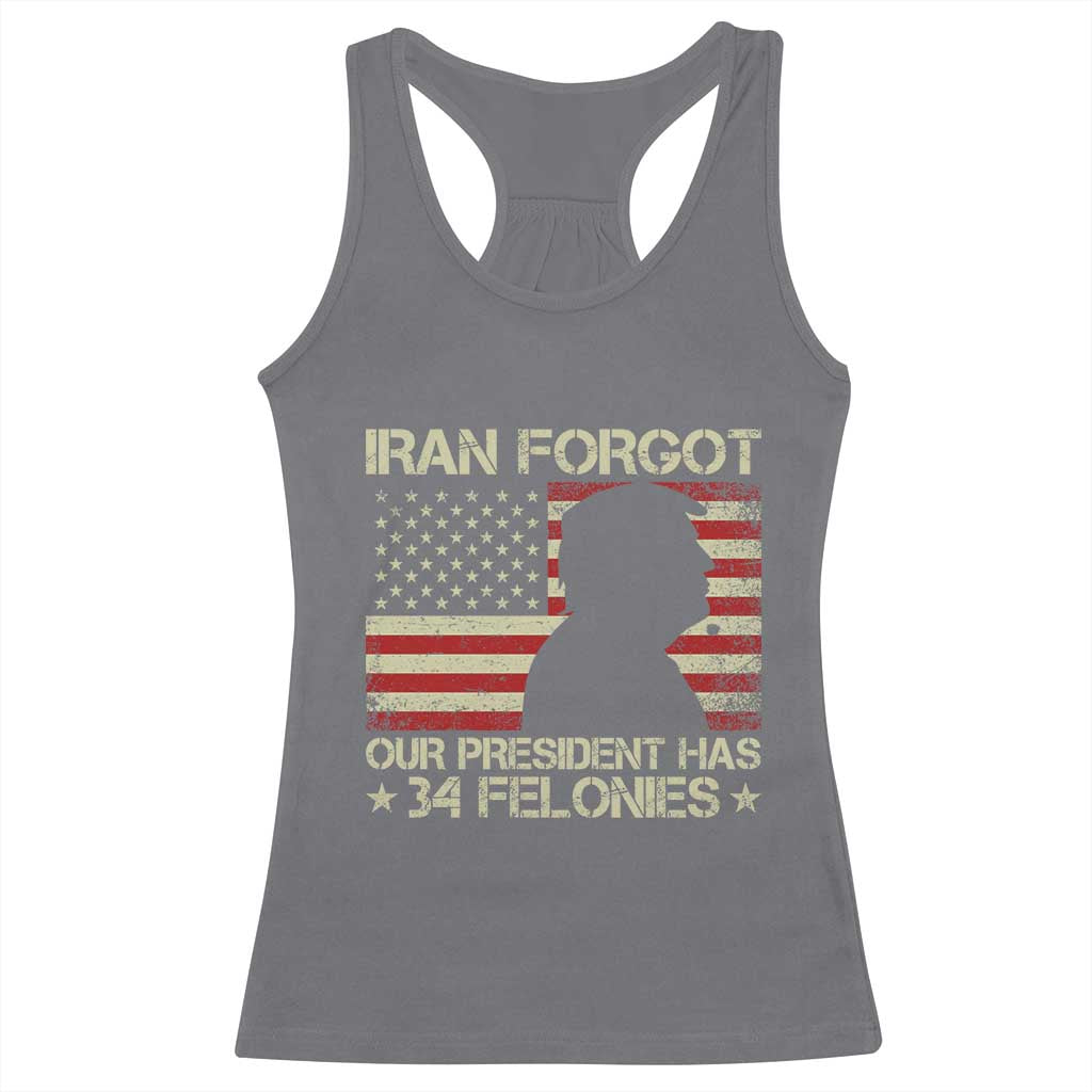 Iran Forgot Our President Has 34 Felonies Racerback Tank Top Funny Political Satire Patriotic Flag