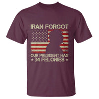 Iran Forgot Our President Has 34 Felonies T Shirt Funny Political Satire Patriotic Flag