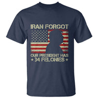 Iran Forgot Our President Has 34 Felonies T Shirt Funny Political Satire Patriotic Flag