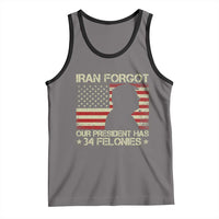 Iran Forgot Our President Has 34 Felonies Tank Top Funny Political Satire Patriotic Flag