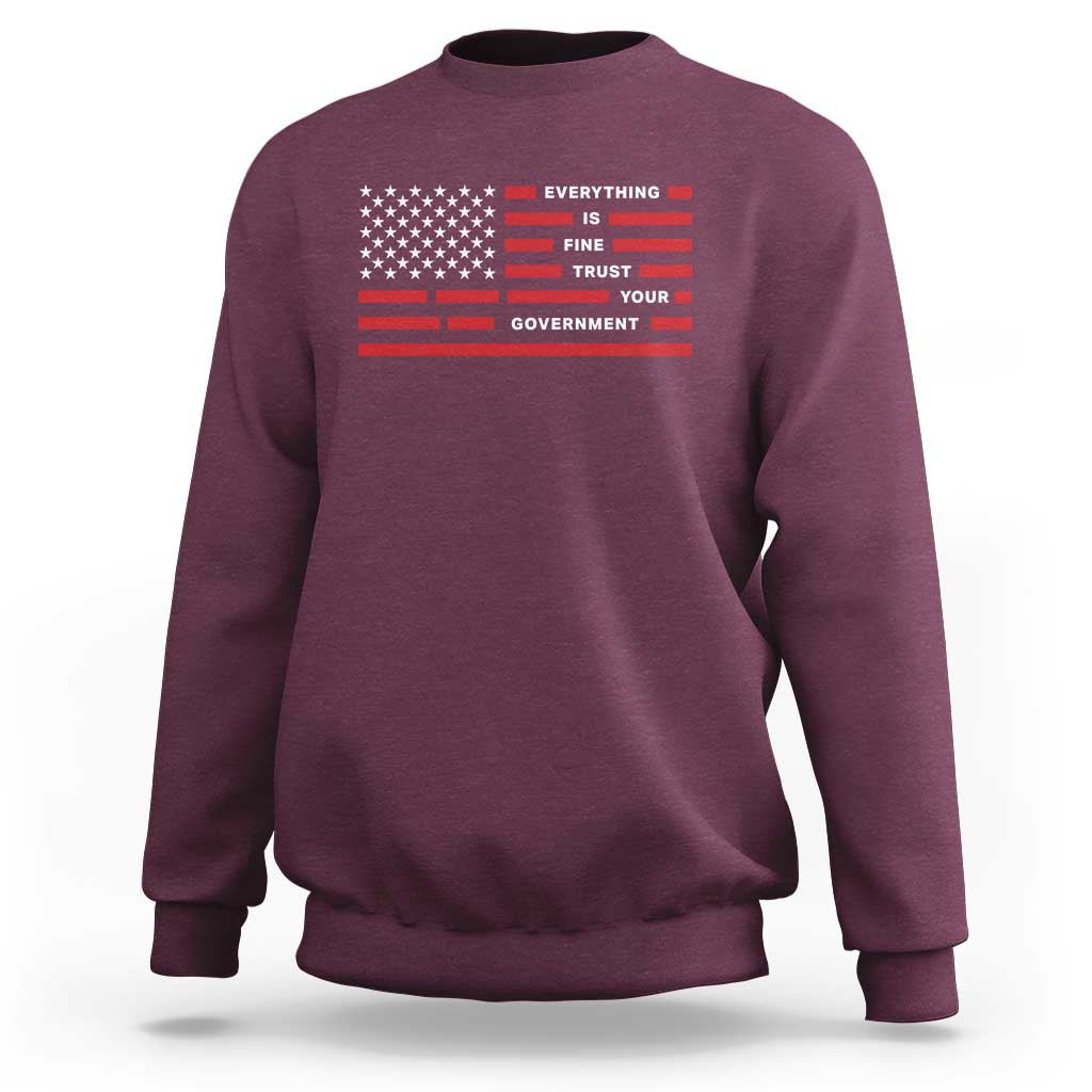 Everything Is Fine Trust Your Government Patriotic Flag Sweatshirt Sarcastic Political Humor