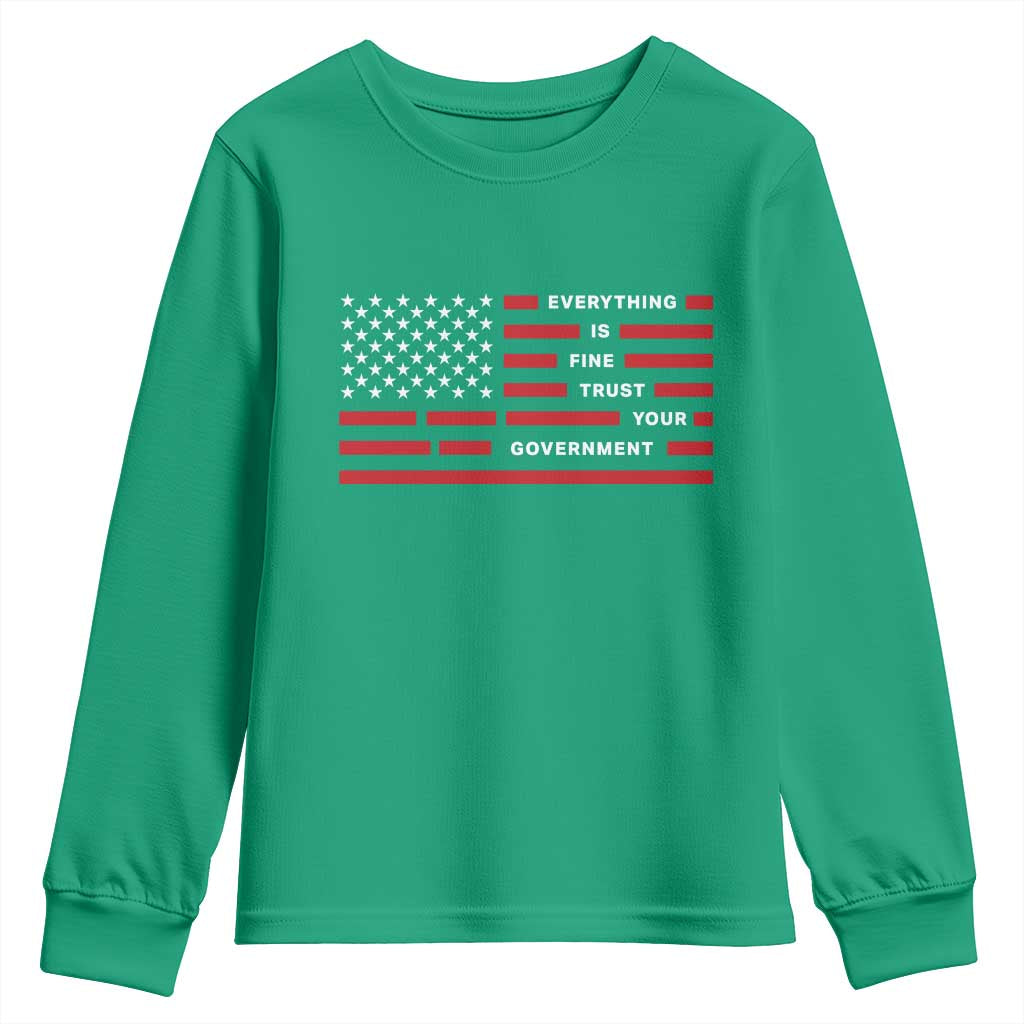 Everything Is Fine Trust Your Government Patriotic Flag Youth Sweatshirt Sarcastic Political Humor