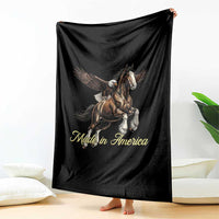Made in America Patriotic Eagle and Horse Throw Blanket Strong American Pride Western Style