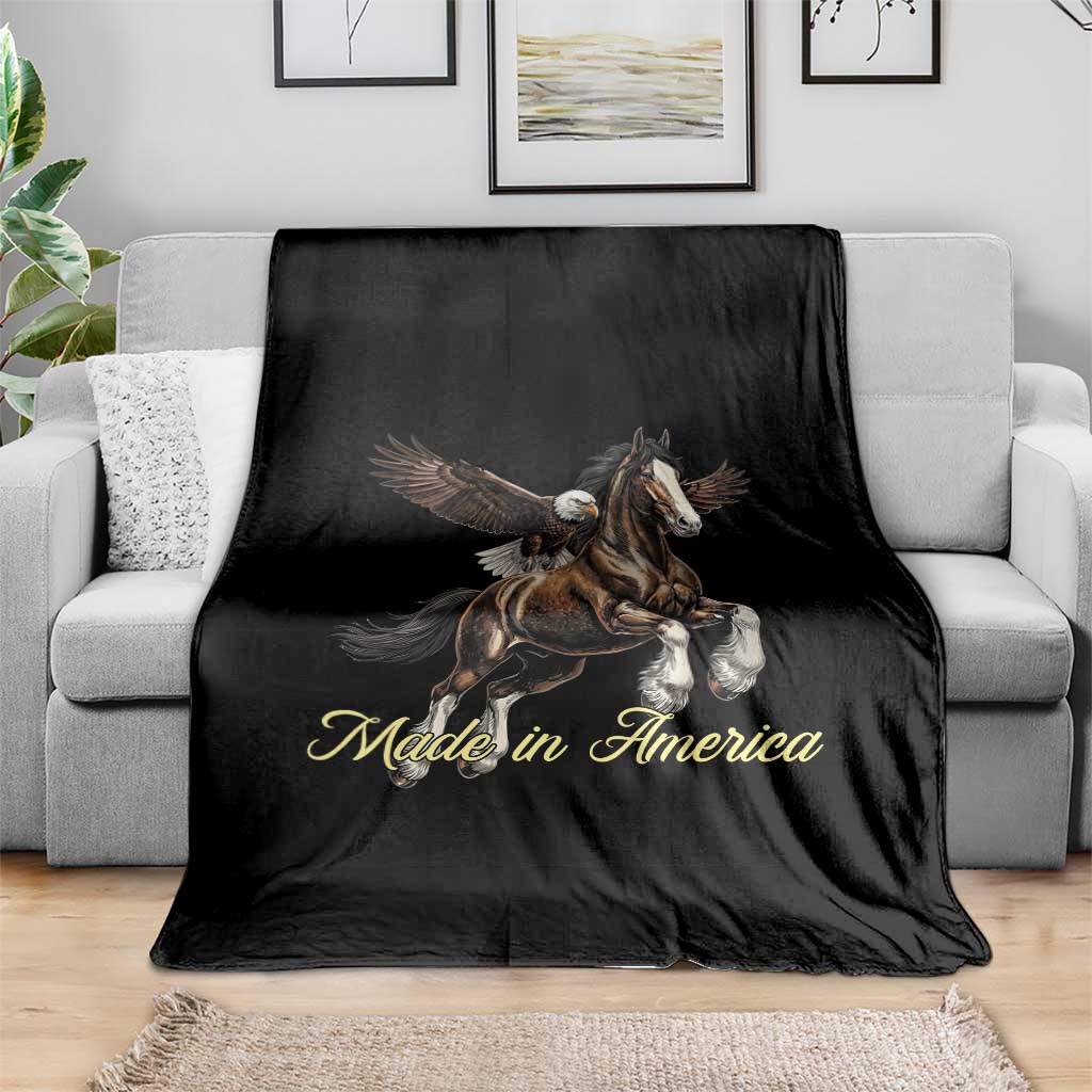 Made in America Patriotic Eagle and Horse Throw Blanket Strong American Pride Western Style