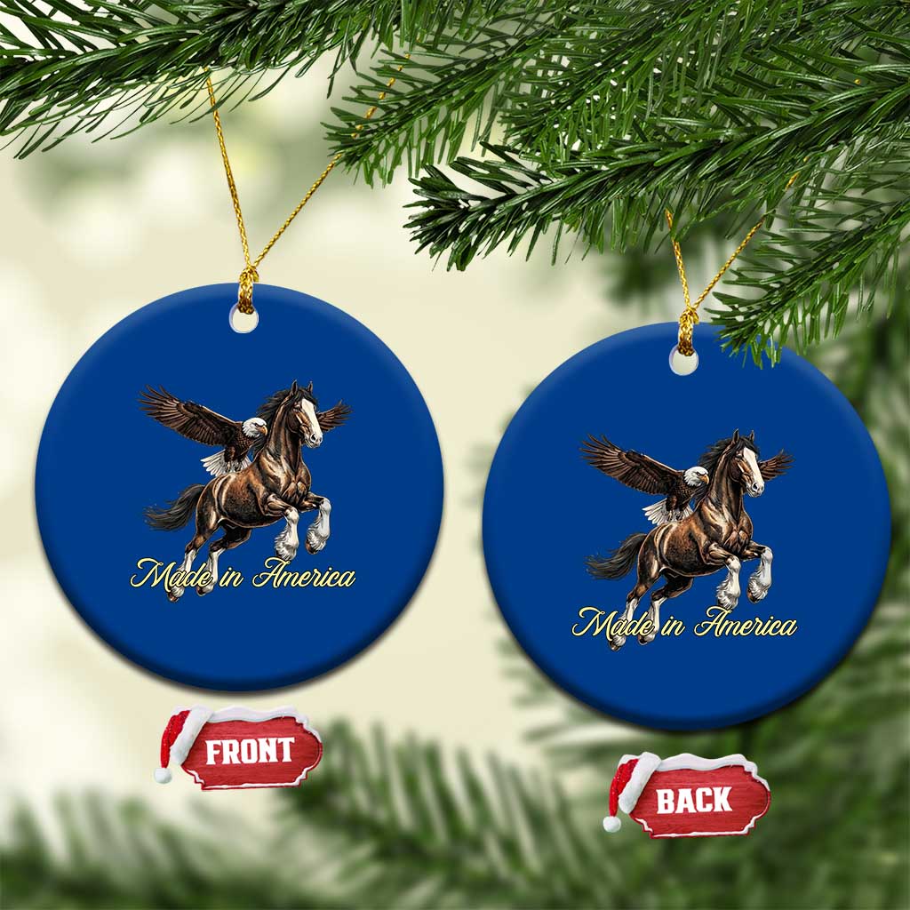 Made in America Patriotic Eagle and Horse Ceramic Ornament Strong American Pride Western Style