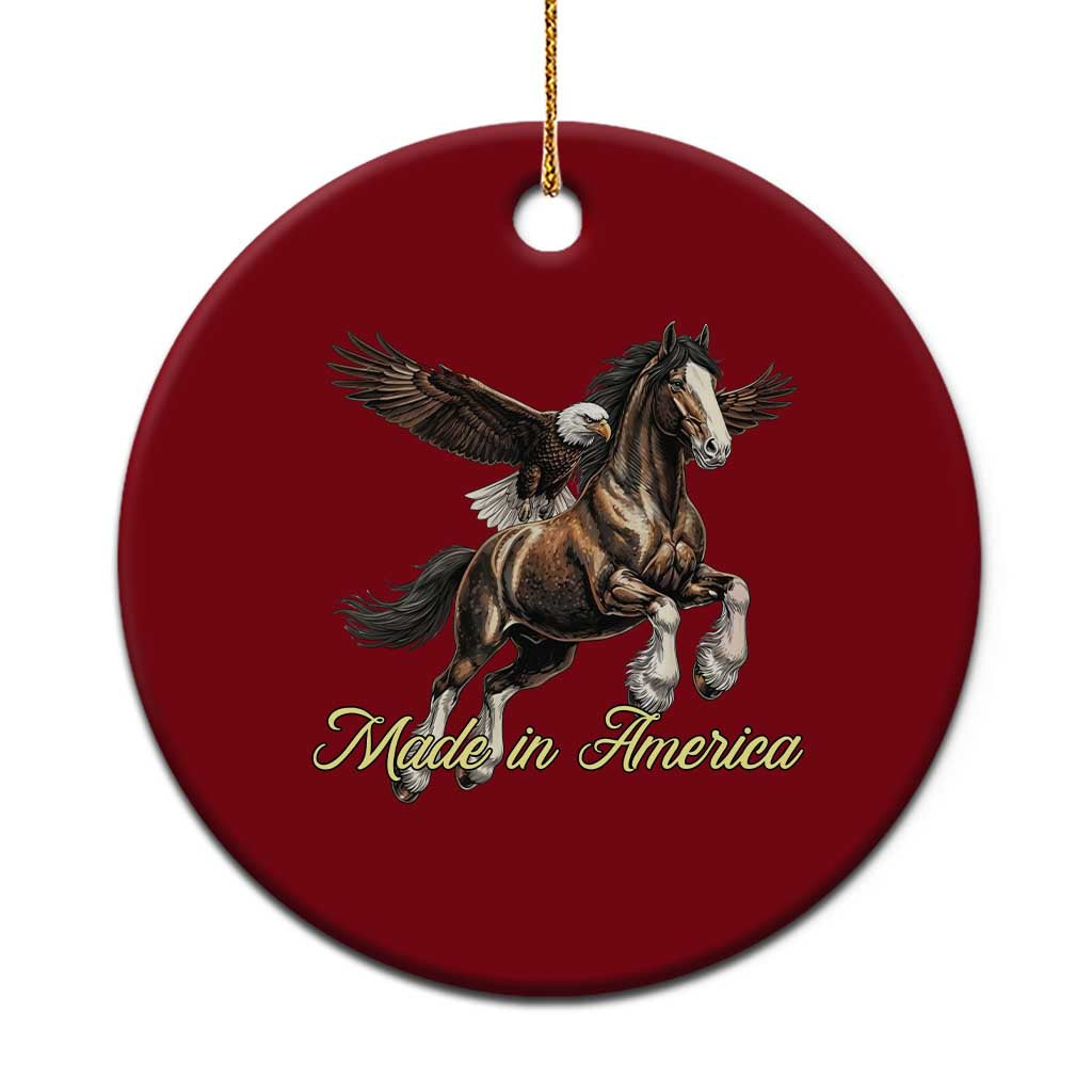 Made in America Patriotic Eagle and Horse Ceramic Ornament Strong American Pride Western Style