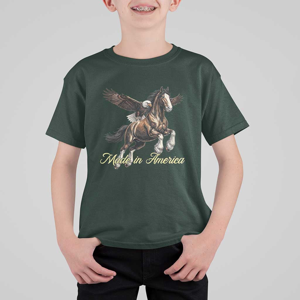 Made in America Patriotic Eagle and Horse T Shirt For Kid Strong American Pride Western Style