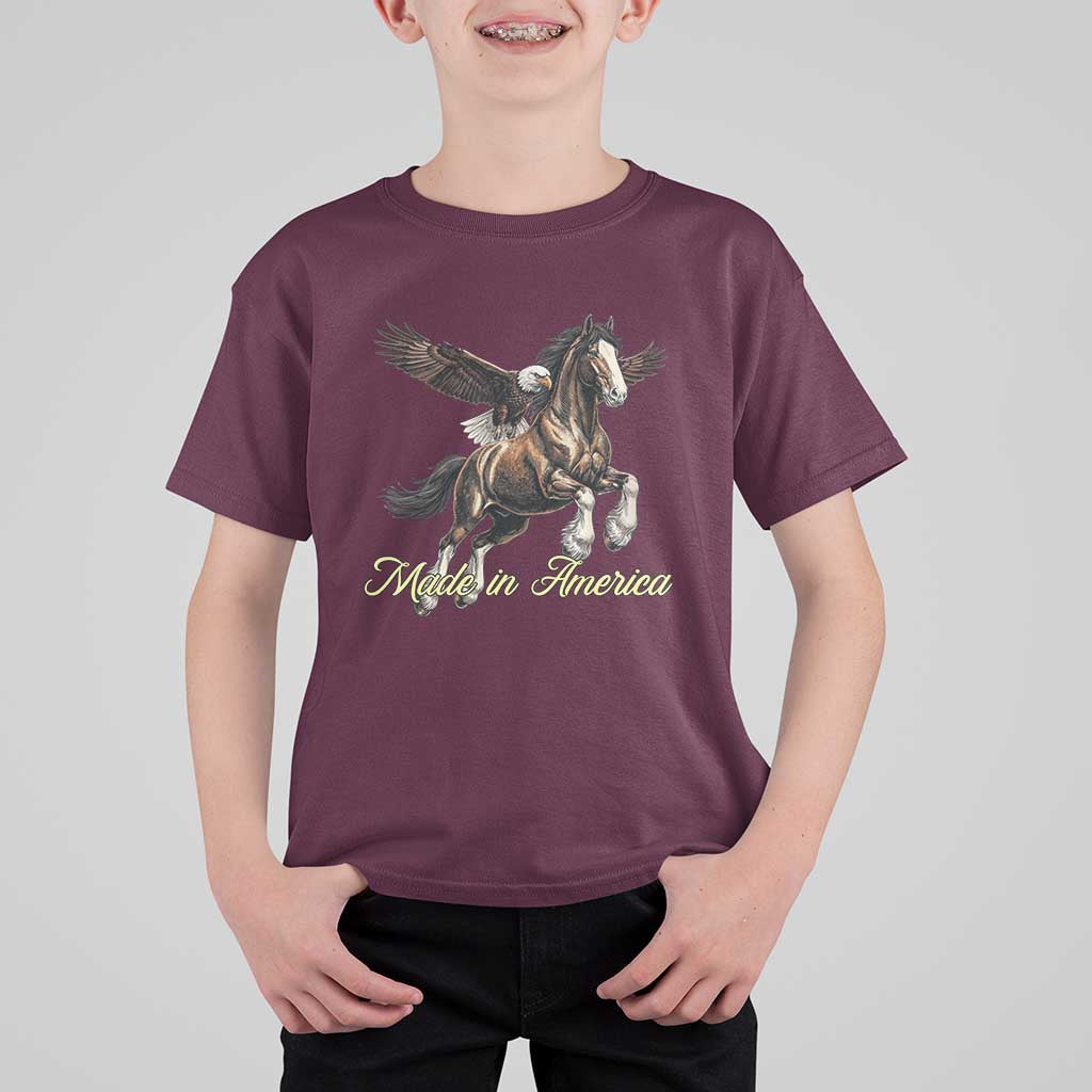 Made in America Patriotic Eagle and Horse T Shirt For Kid Strong American Pride Western Style