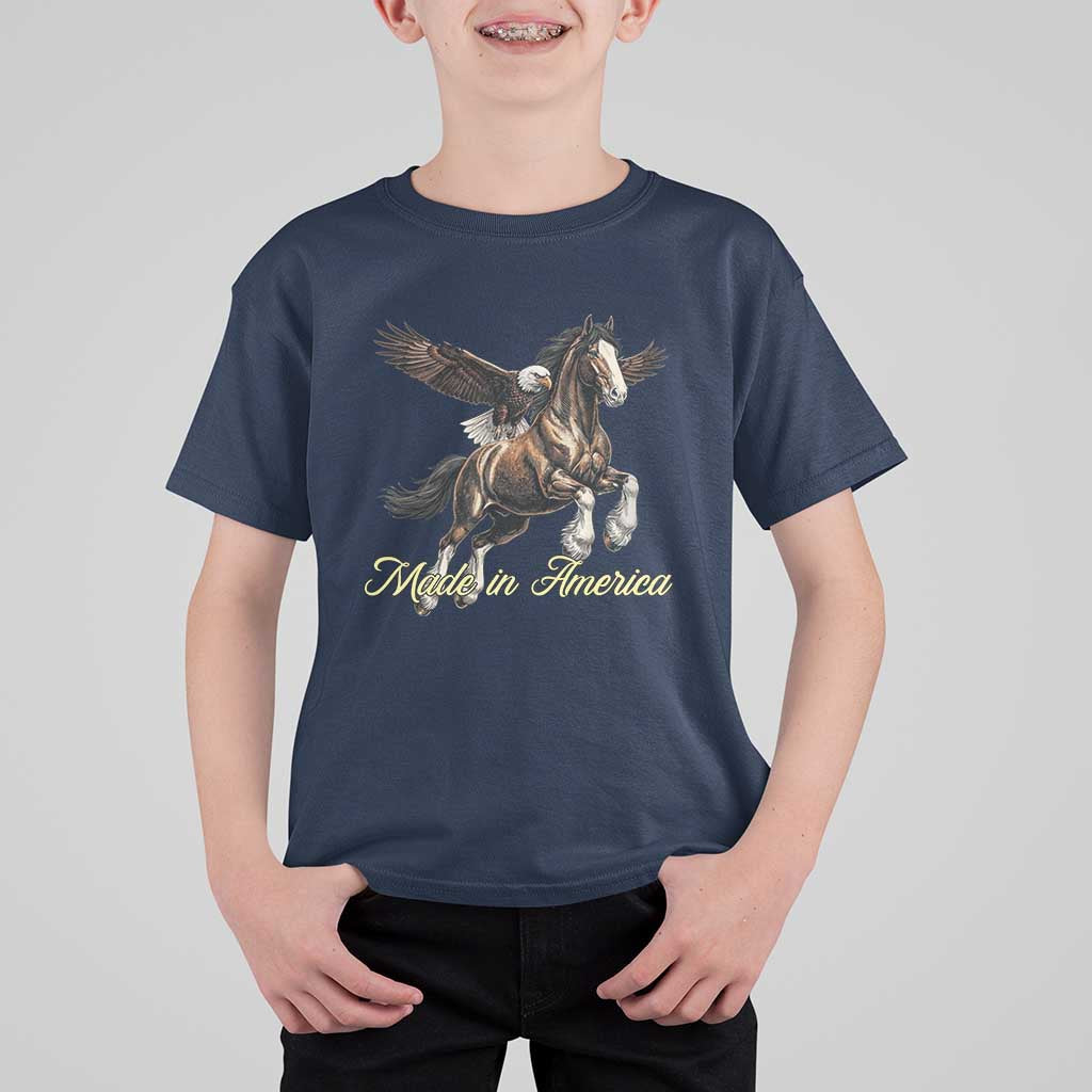 Made in America Patriotic Eagle and Horse T Shirt For Kid Strong American Pride Western Style