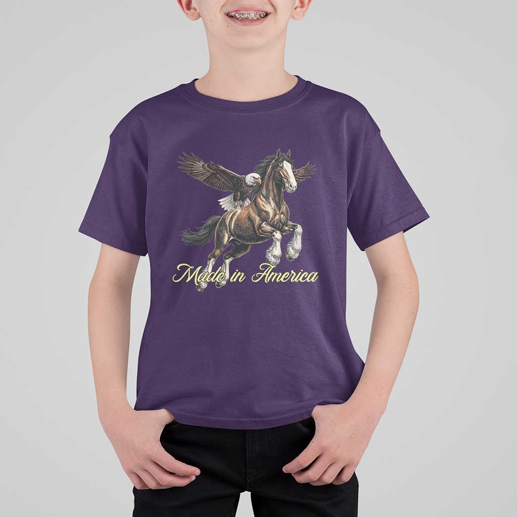 Made in America Patriotic Eagle and Horse T Shirt For Kid Strong American Pride Western Style