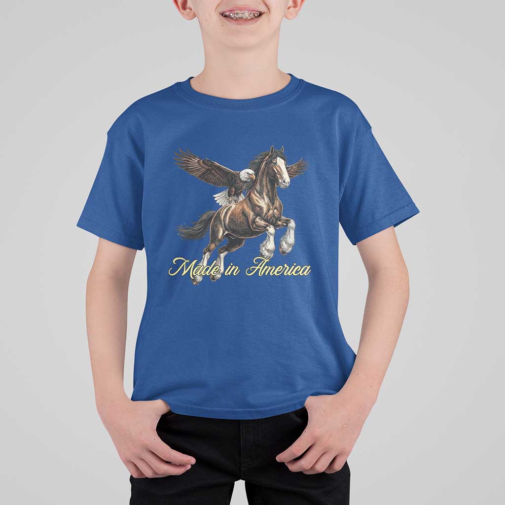 Made in America Patriotic Eagle and Horse T Shirt For Kid Strong American Pride Western Style