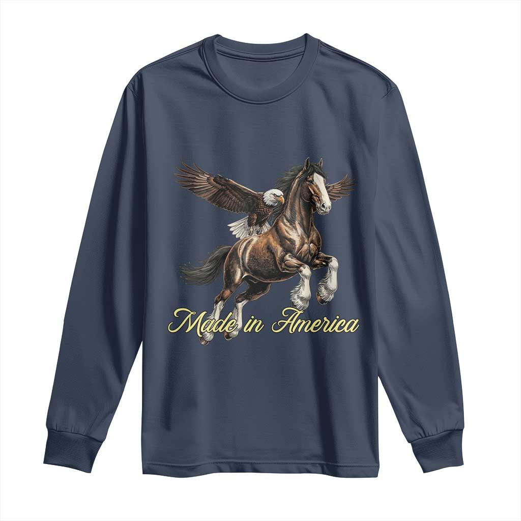 Made in America Patriotic Eagle and Horse Long Sleeve Shirt Strong American Pride Western Style