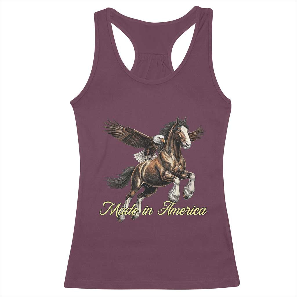 Made in America Patriotic Eagle and Horse Racerback Tank Top Strong American Pride Western Style