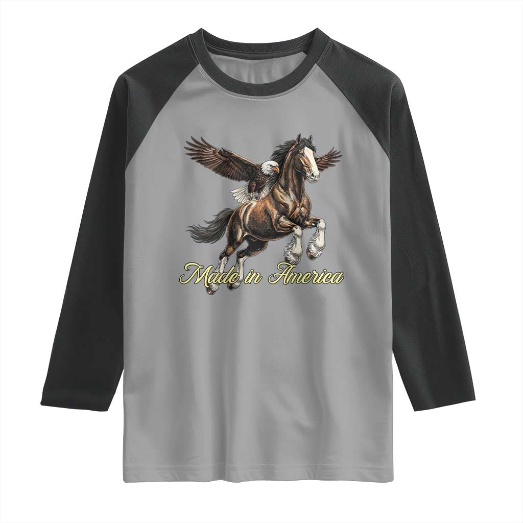 Made in America Patriotic Eagle and Horse Raglan Shirt Strong American Pride Western Style